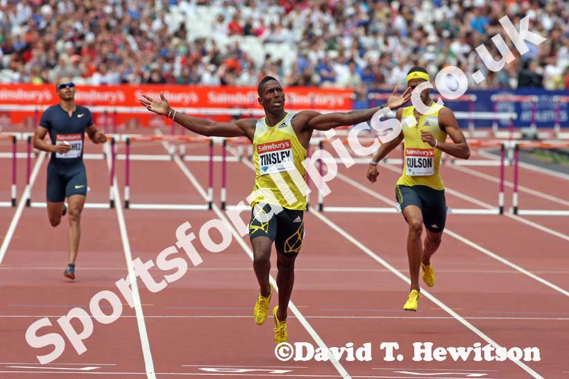 Michael Tinsley winning the 400 metres hurdles,  2013 IAAF Diamond League, Sainsbury's Anniversary Games, Queen Elizabeth Olympic Park, London.